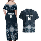 Custom Carlton Football Couples Matching Off Shoulder Maxi Dress and Hawaiian Shirt Go Blues Aboriginal Art - Aussie Hoodie