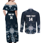 Custom Carlton Football Couples Matching Off Shoulder Maxi Dress and Long Sleeve Button Shirt Go Blues Aboriginal Art - Aussie Hoodie
