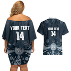 Custom Carlton Football Couples Matching Off Shoulder Short Dress and Hawaiian Shirt Go Blues Aboriginal Art - Aussie Hoodie