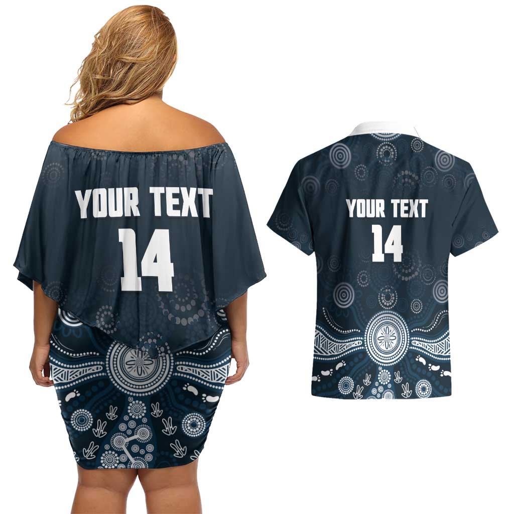 Custom Carlton Football Couples Matching Off Shoulder Short Dress and Hawaiian Shirt Go Blues Aboriginal Art - Aussie Hoodie