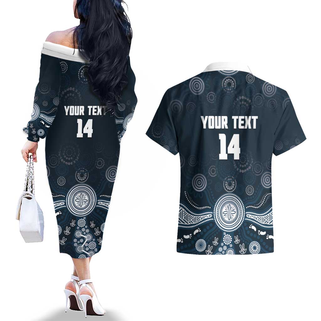 Custom Carlton Football Couples Matching Off The Shoulder Long Sleeve Dress and Hawaiian Shirt Go Blues Aboriginal Art - Aussie Hoodie