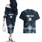 Custom Carlton Football Couples Matching Off The Shoulder Long Sleeve Dress and Hawaiian Shirt Go Blues Aboriginal Art - Aussie Hoodie