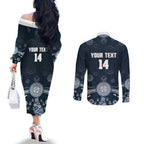 Custom Carlton Football Couples Matching Off The Shoulder Long Sleeve Dress and Long Sleeve Button Shirt Go Blues Aboriginal Art - Aussie Hoodie