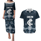 Custom Carlton Football Couples Matching Puletasi and Hawaiian Shirt Go Blues Aboriginal Art - Aussie Hoodie
