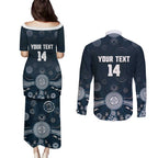 Custom Carlton Football Couples Matching Puletasi and Long Sleeve Button Shirt Go Blues Aboriginal Art - Aussie Hoodie