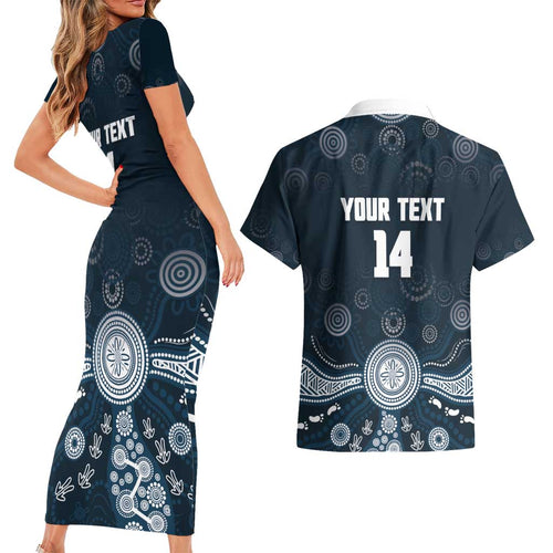 Custom Carlton Football Couples Matching Short Sleeve Bodycon Dress and Hawaiian Shirt Go Blues Aboriginal Art - Aussie Hoodie