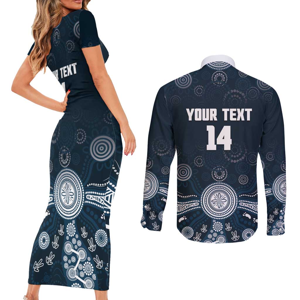Custom Carlton Football Couples Matching Short Sleeve Bodycon Dress and Long Sleeve Button Shirt Go Blues Aboriginal Art - Aussie Hoodie