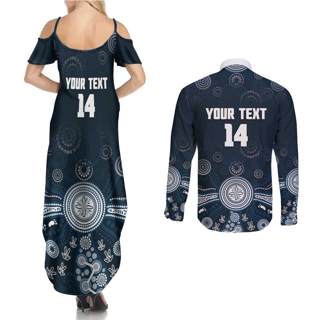 Custom Carlton Football Couples Matching Summer Maxi Dress and Long Sleeve Button Shirt Go Blues Aboriginal Art - Aussie Hoodie