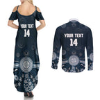 Custom Carlton Football Couples Matching Summer Maxi Dress and Long Sleeve Button Shirt Go Blues Aboriginal Art - Aussie Hoodie