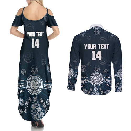 Custom Carlton Football Couples Matching Summer Maxi Dress and Long Sleeve Button Shirt Go Blues Aboriginal Art - Aussie Hoodie
