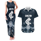 Custom Carlton Football Couples Matching Tank Maxi Dress and Hawaiian Shirt Go Blues Aboriginal Art - Aussie Hoodie