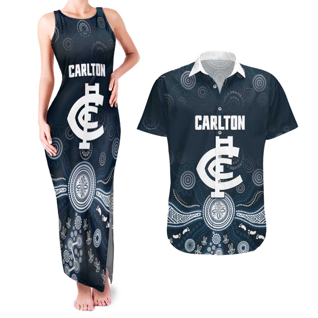 Custom Carlton Football Couples Matching Tank Maxi Dress and Hawaiian Shirt Go Blues Aboriginal Art - Aussie Hoodie