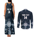 Custom Carlton Football Couples Matching Tank Maxi Dress and Long Sleeve Button Shirt Go Blues Aboriginal Art - Aussie Hoodie