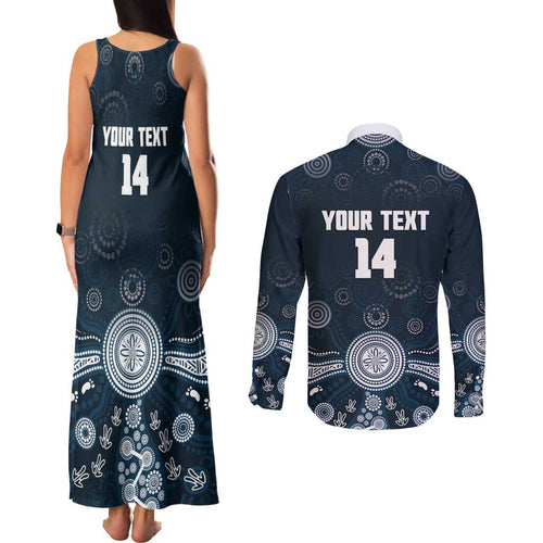 Custom Carlton Football Couples Matching Tank Maxi Dress and Long Sleeve Button Shirt Go Blues Aboriginal Art - Aussie Hoodie