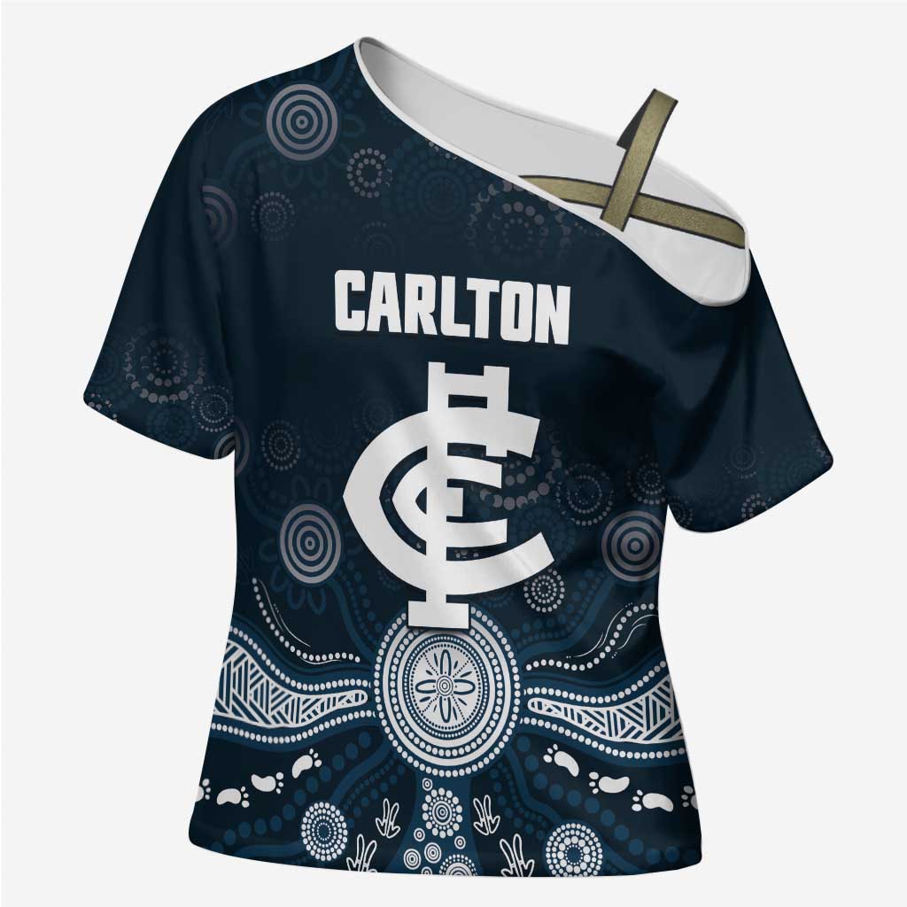 Custom Carlton Football Cross Shoulder Shirt Go Blues Aboriginal Art - Aussie Hoodie