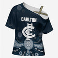 Custom Carlton Football Cross Shoulder Shirt Go Blues Aboriginal Art - Aussie Hoodie