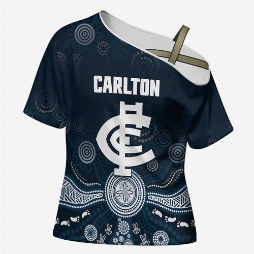 Custom Carlton Football Cross Shoulder Shirt Go Blues Aboriginal Art - Aussie Hoodie