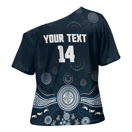 Custom Carlton Football Cross Shoulder Shirt Go Blues Aboriginal Art - Aussie Hoodie