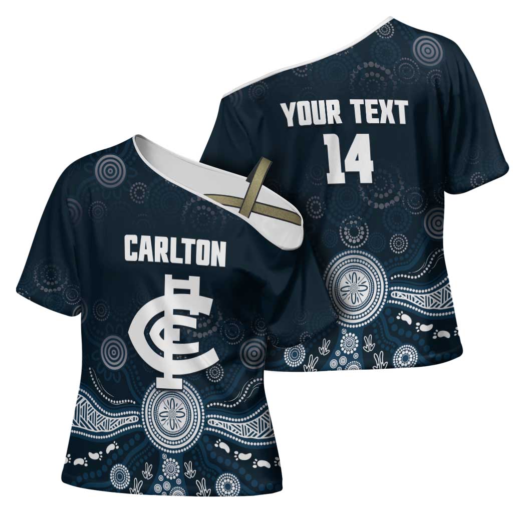 Custom Carlton Football Cross Shoulder Shirt Go Blues Aboriginal Art - Aussie Hoodie