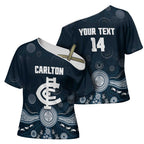 Custom Carlton Football Cross Shoulder Shirt Go Blues Aboriginal Art - Aussie Hoodie