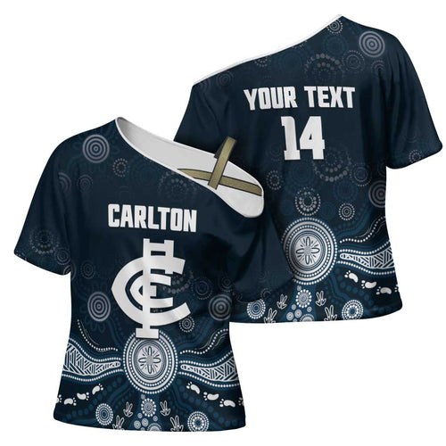 Custom Carlton Football Cross Shoulder Shirt Go Blues Aboriginal Art - Aussie Hoodie