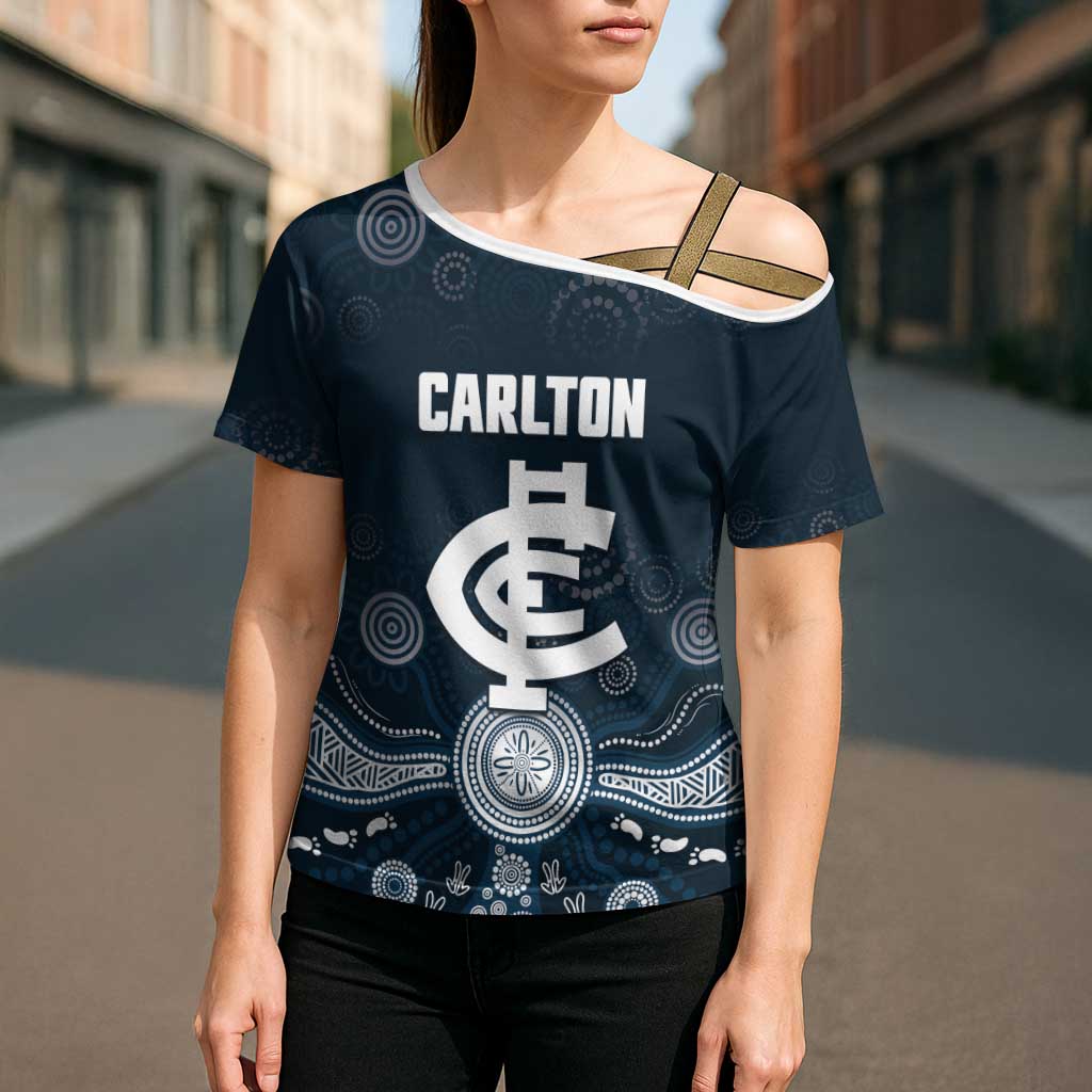 Custom Carlton Football Cross Shoulder Shirt Go Blues Aboriginal Art - Aussie Hoodie