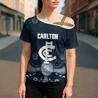 Custom Carlton Football Cross Shoulder Shirt Go Blues Aboriginal Art - Aussie Hoodie