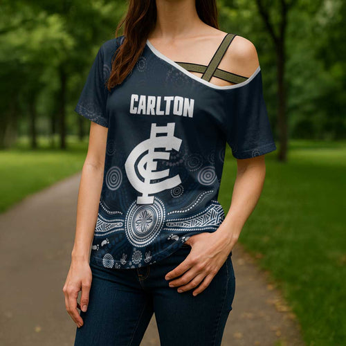 Custom Carlton Football Cross Shoulder Shirt Go Blues Aboriginal Art - Aussie Hoodie