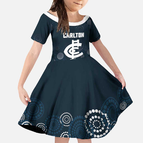 Custom Carlton Football Family Matching Long Sleeve Bodycon Dress and Hawaiian Shirt Go Blues Aboriginal Art - Aussie Hoodie
