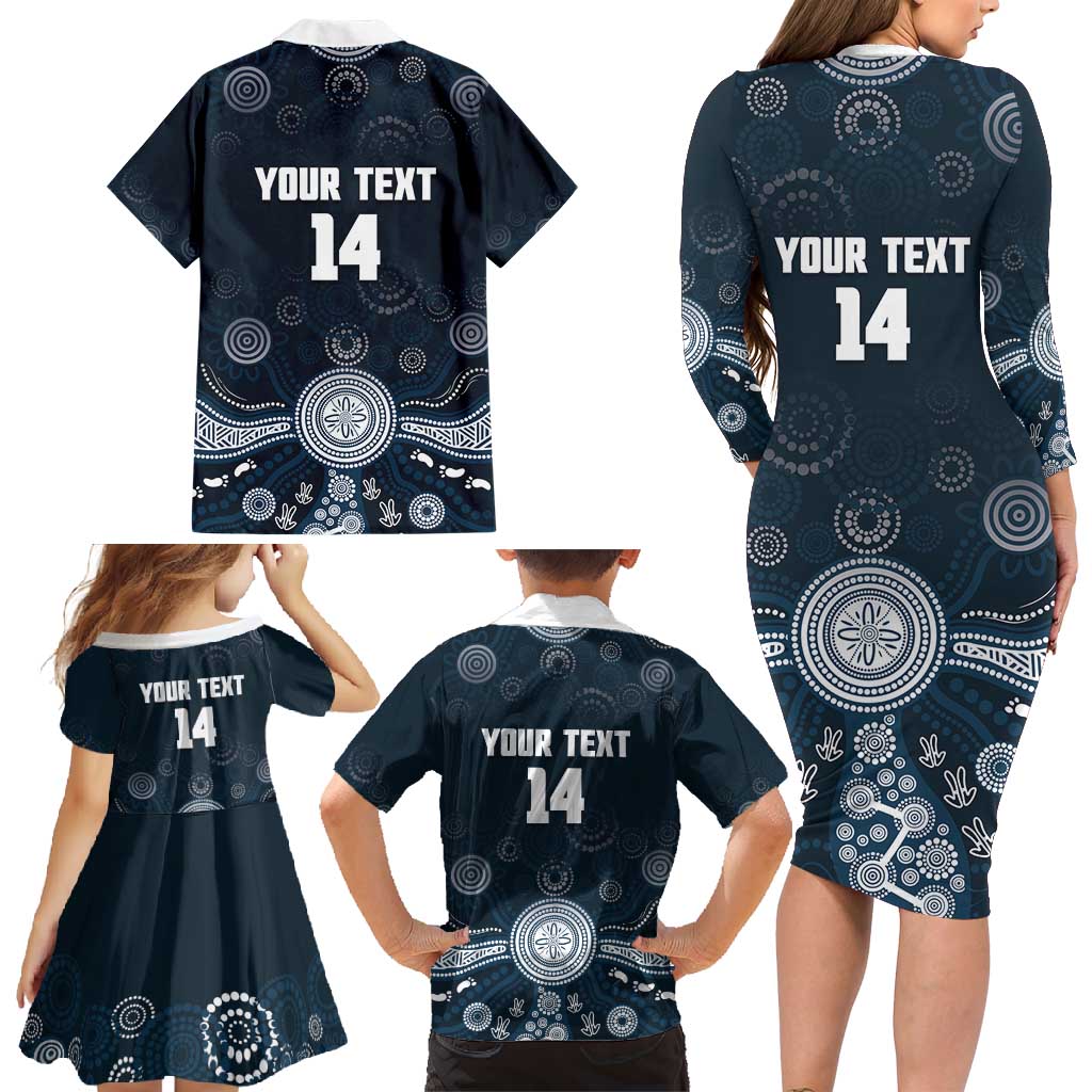 Custom Carlton Football Family Matching Long Sleeve Bodycon Dress and Hawaiian Shirt Go Blues Aboriginal Art - Aussie Hoodie