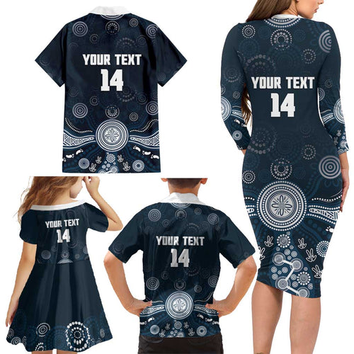 Custom Carlton Football Family Matching Long Sleeve Bodycon Dress and Hawaiian Shirt Go Blues Aboriginal Art - Aussie Hoodie