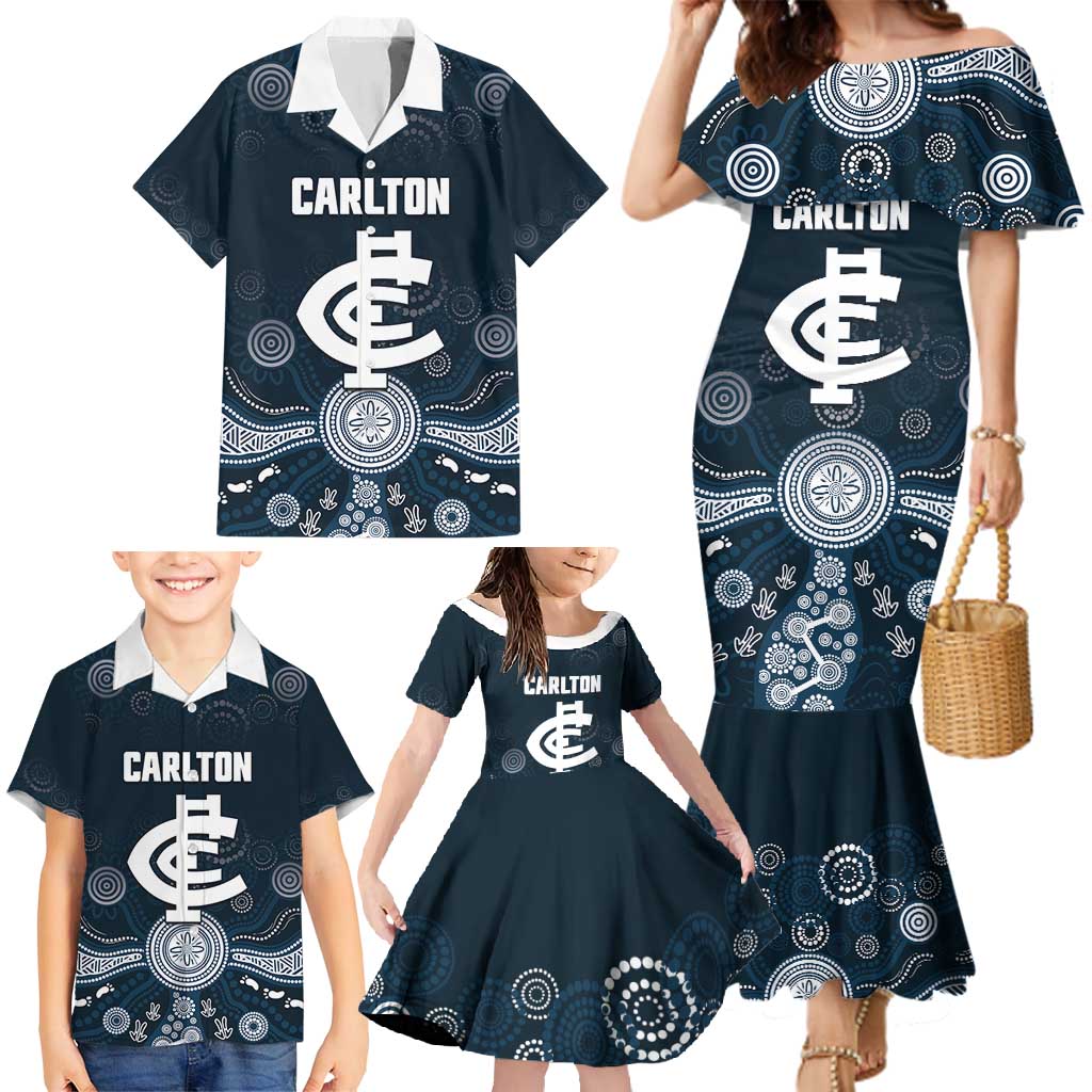 Custom Carlton Football Family Matching Mermaid Dress and Hawaiian Shirt Go Blues Aboriginal Art - Aussie Hoodie