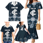 Custom Carlton Football Family Matching Mermaid Dress and Hawaiian Shirt Go Blues Aboriginal Art - Aussie Hoodie