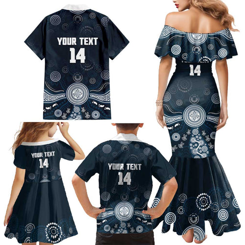 Custom Carlton Football Family Matching Mermaid Dress and Hawaiian Shirt Go Blues Aboriginal Art - Aussie Hoodie