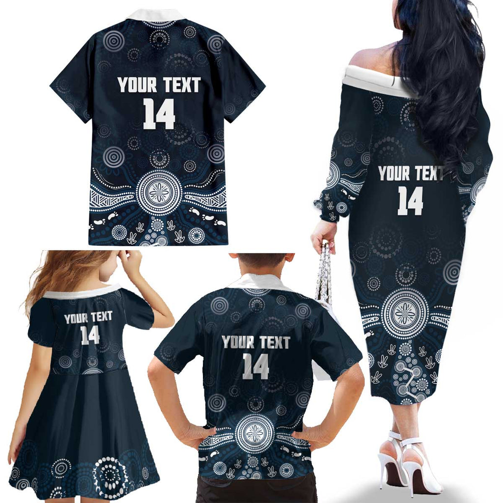 Custom Carlton Football Family Matching Off The Shoulder Long Sleeve Dress and Hawaiian Shirt Go Blues Aboriginal Art - Aussie Hoodie