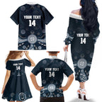 Custom Carlton Football Family Matching Off The Shoulder Long Sleeve Dress and Hawaiian Shirt Go Blues Aboriginal Art - Aussie Hoodie