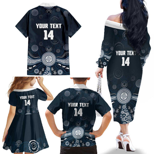 Custom Carlton Football Family Matching Off The Shoulder Long Sleeve Dress and Hawaiian Shirt Go Blues Aboriginal Art - Aussie Hoodie