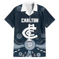 Custom Carlton Football Family Matching Off The Shoulder Long Sleeve Dress and Hawaiian Shirt Go Blues Aboriginal Art - Aussie Hoodie