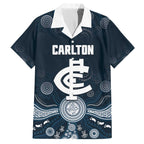 Custom Carlton Football Family Matching Off The Shoulder Long Sleeve Dress and Hawaiian Shirt Go Blues Aboriginal Art - Aussie Hoodie
