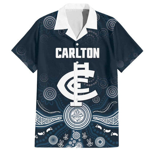 Custom Carlton Football Family Matching Off The Shoulder Long Sleeve Dress and Hawaiian Shirt Go Blues Aboriginal Art - Aussie Hoodie