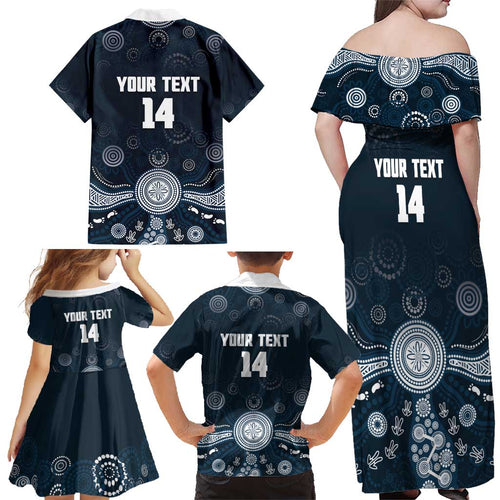 Custom Carlton Football Family Matching Off Shoulder Maxi Dress and Hawaiian Shirt Go Blues Aboriginal Art - Aussie Hoodie