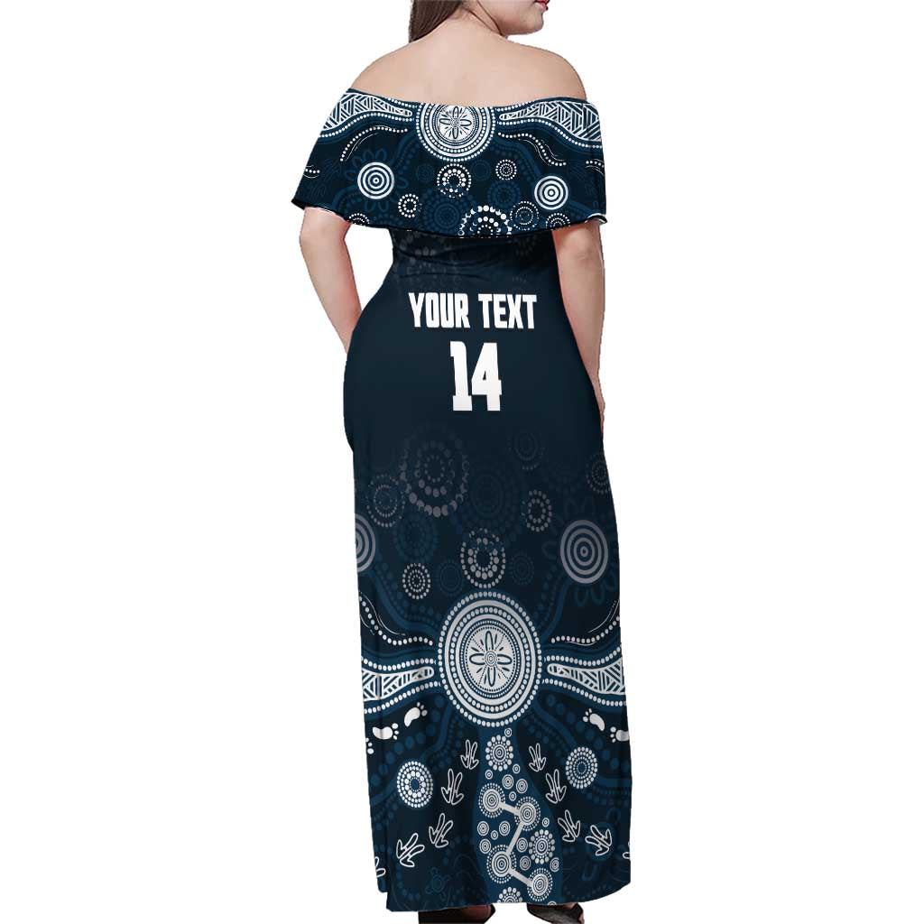 Custom Carlton Football Family Matching Off Shoulder Maxi Dress and Hawaiian Shirt Go Blues Aboriginal Art - Aussie Hoodie