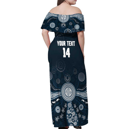 Custom Carlton Football Family Matching Off Shoulder Maxi Dress and Hawaiian Shirt Go Blues Aboriginal Art - Aussie Hoodie