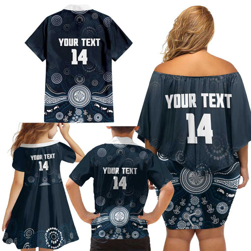 Custom Carlton Football Family Matching Off Shoulder Short Dress and Hawaiian Shirt Go Blues Aboriginal Art - Aussie Hoodie