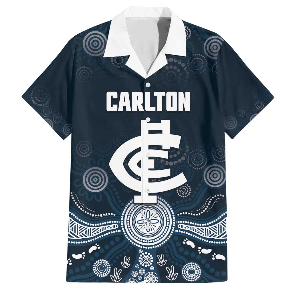 Custom Carlton Football Family Matching Off Shoulder Short Dress and Hawaiian Shirt Go Blues Aboriginal Art - Aussie Hoodie