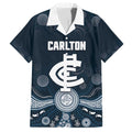 Custom Carlton Football Family Matching Off Shoulder Short Dress and Hawaiian Shirt Go Blues Aboriginal Art - Aussie Hoodie