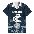 Custom Carlton Football Family Matching Off Shoulder Short Dress and Hawaiian Shirt Go Blues Aboriginal Art - Aussie Hoodie