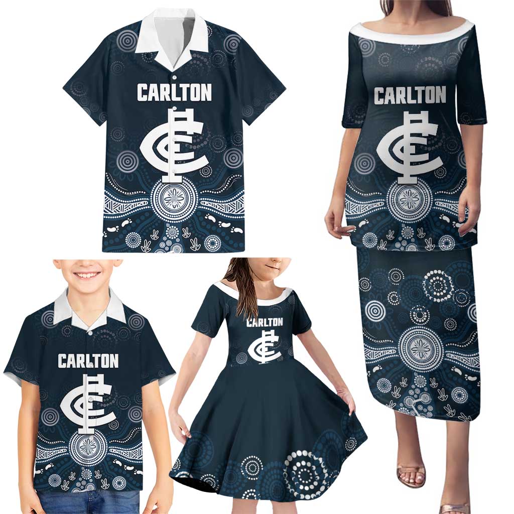 Custom Carlton Football Family Matching Puletasi and Hawaiian Shirt Go Blues Aboriginal Art - Aussie Hoodie