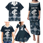 Custom Carlton Football Family Matching Puletasi and Hawaiian Shirt Go Blues Aboriginal Art - Aussie Hoodie