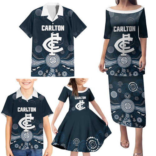 Custom Carlton Football Family Matching Puletasi and Hawaiian Shirt Go Blues Aboriginal Art - Aussie Hoodie